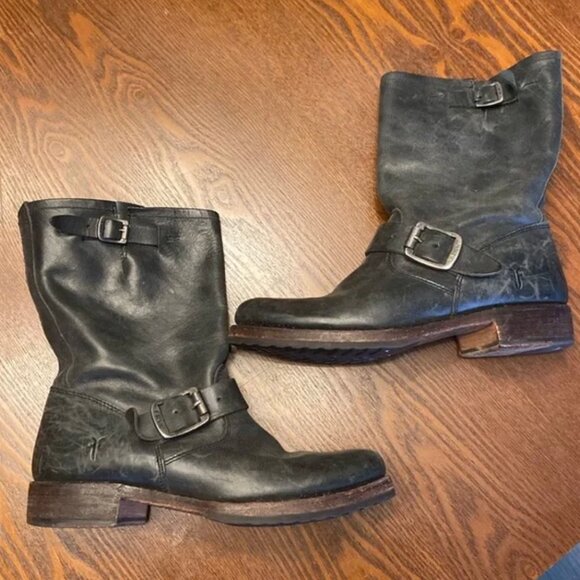 Frye Veronica Short Engineer Biker Mid Calf Boot Distressed - Picture 1 of 13